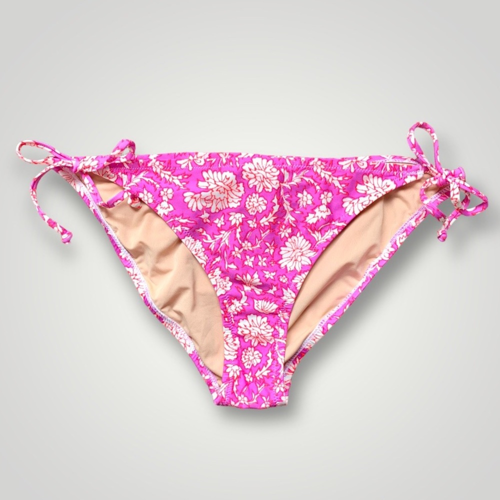 NWT J. Crew SZ Blockprints Pink Floral Side Tie Bikini Bottom